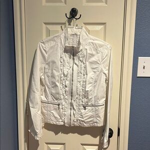 Chic White Ruffled Bomber Jacket